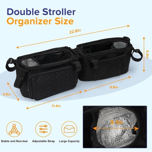 Black Double Stroller Organizer with Cup Holders - Picture 7 of 8